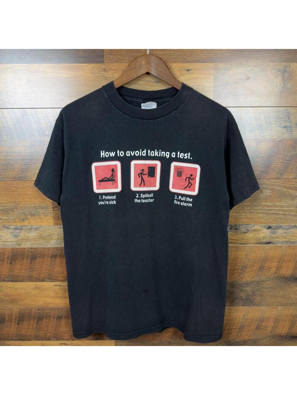 Y2K How To Avoid Taking A Test Funny Graphic T Shirt Medium Faded Black